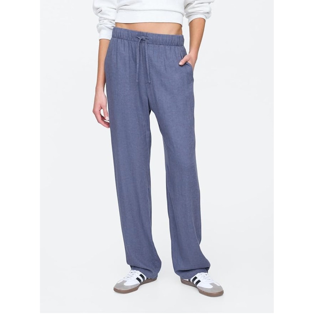 GAP Easy Pant Womens XXL Blue Linen Blend Elastic Drawstring Straight Leg Pants